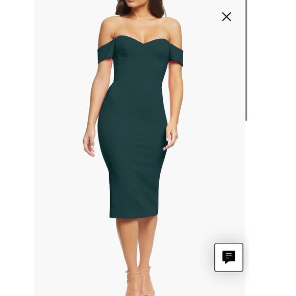 NWOT Dress the Population Off-Shoulder Green Midi Dress XL - Picture 1 of 7